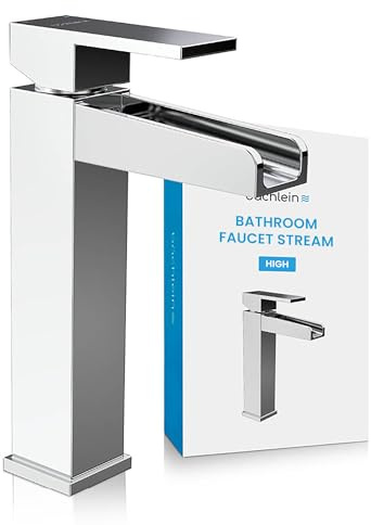 Bächlein Badarmatur Sotira hoch in Bachlauf-Design, extra hoher Einhebelmischer mit Montage-Set für Aufsatzwaschbecken, Bad Wasserhahn Chrom