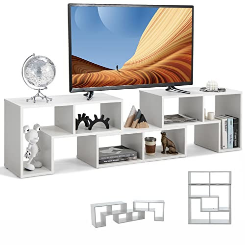 COSTWAY TV Stand for TVs up to 65 Inches, Free Combination Adjustable TV Cabinet Media Entertainment Center Storage Shelf, Modern Wooden TV Unit Console Table for Living Room Bedroom (White)