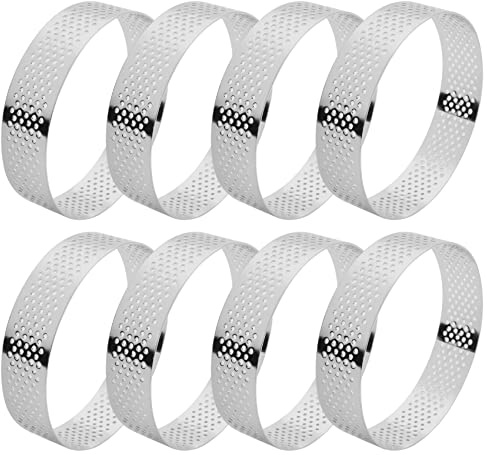 Veciado Moldes para Tartaleta de Acero Inoxidable de 8 Uds., 8Cm, Postre FrancéS, Mousse, Pastel de Frutas, Anillo para Tarta, Molde para Pastel Quiche