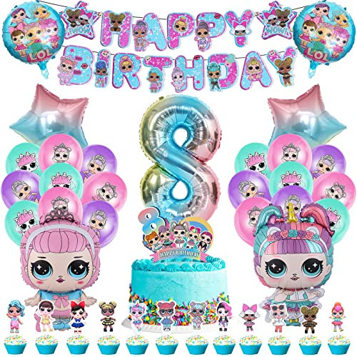 51 Pcs Decorazioni Compleanno, Surprise Festa Tema 8 Anni, Palloncini Compleanno, Palloncini Helium, Decorazione Torta, Surprise Decorazioni Bambina 8 Anni