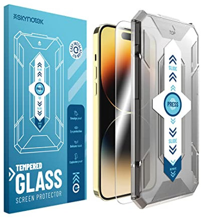 Skynotek – Protector de pantalla para iPhone 13, 13 Pro y 14 | Cristal templado antihuellas, antiburbujas, antiarañazos | Instalación sencilla | Máxima protección 9H | 1 pieza