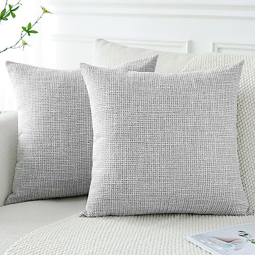 Artscope 2er Set Kissenbezug Einfarbig Wurfkissenbezug Leinen Kissenbezüge Moderne Dekokissen Kissenhülle Set Kissen Fall für Sofa Schlafzimmer Zuhause Dekor 50x50 cm Hellgrau