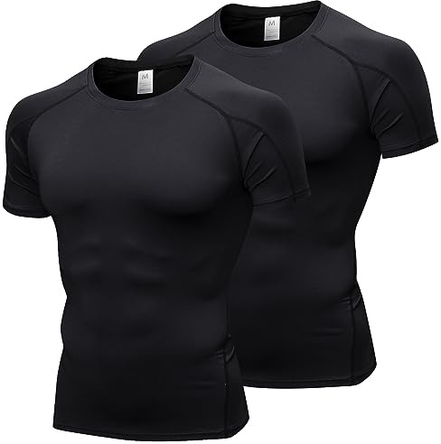 LNFINTDO 2 Pack Compression Tops for Men Short Sleeve Base Layer Tops Quick Dry T-Shirt for Gym Sports Fitness Workout Cycling Training