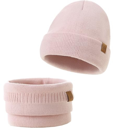 AHAHA Baby Beanie für Mädchen und Jungen Warm Baby Wintermütze Schal Ultraleichte Weich Beanie Schal Set Kinder Rosa M