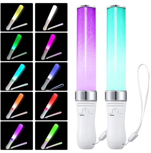 2 Piezas Varita Intermitente LED, Bastones de Luz LED de 24 Colores, Bastones Luminosos Multicolor, Sticks Luminosos para Fiestas, Barras Luminosas para Fiestas Conciertos Eventos Cumpleaños