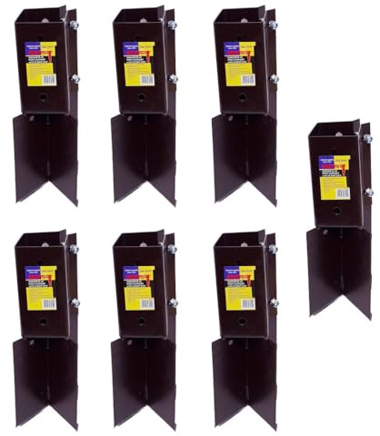 7 x Fence Post Holder 75mm posts Support Concrete In Shoe Anchor Clamp Grip Brown for 75mm x 75mm posts (3) Eliza Tinsley Swiftpost, Pack of 7