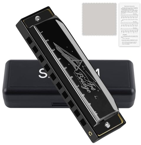 SDREAM Blues Harmonica for Adults Beginner,Professional Musicians, Students,Harmonicas key of C 10 Holes 20 Tones,Diatonic Harmonica with Case,As a Gift (Black, 10 holes blues primary)