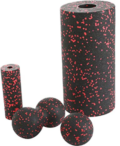 Peosaard Foam Fascia Roller Juego de Fitness Bolas de Masaje de Yoga Kit de Masaje Muscular de Espuma Hueca Kit 4pcs Rojo, Bola de Masaje de maní