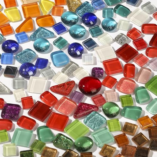 Worown Carreaux de mosaïque polygone multicolores - Mini pierres de mosaïque en verre pour bricolage et artisanat, décoration d'intérieur, cadre photo, pots de fleurs, miroir, environ 240 g
