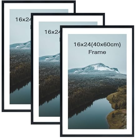 kollyseek Set of 3 40x60cm Picture Frame with Acrylic Glass 16x24in Photo Frame for Hanging and Display Modern Decorative Poster Frame for Desktop/Wall Mounting(Black)
