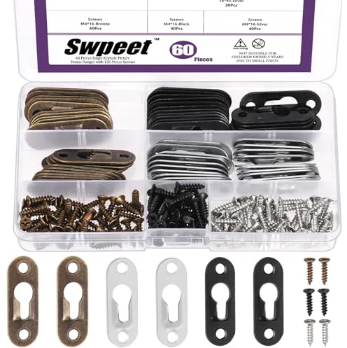 Swpeet 45 x 16 mm Crochet de suspension simple Keyhole avec 80 vis en métal Trou de serrure Supports de suspension pour miroir, cadre photo, armoire (kit de suspension Single Keyhole)