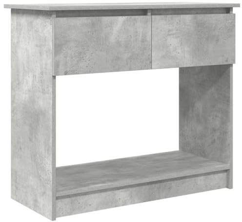 vidaXL concrete grey console table with drawers - modern engineered wood storage organizer 85.5x38.5x74.5 cm for living room/hallway