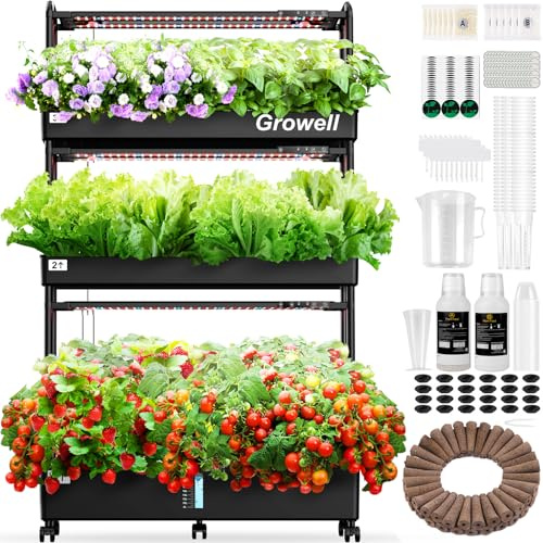 Growell Large Hydroponics Growing System Kit, 90 Pods Vertical Hydroponic Garden with 2 Light Modes Grow Light, Auto Circulating Water System, 40L Indoor Gardening System for Herb Vegetable Fruit