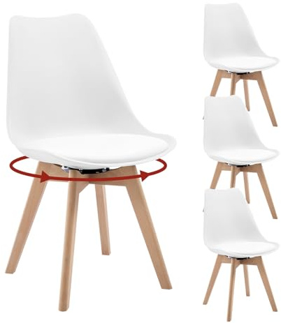 WOLTU Esszimmerstühle drehbar 4er Set, für Esszimmer, Moderne Küchenstühle, aus Massivholz Kunstleder, bis 120 kg belastbar, Weiß