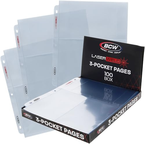 BCW Laserweld 3-Pocket 4x6 Photo Sleeves for 3 Ring Binder | Archival Photo Album Refill Pages | 100 Count