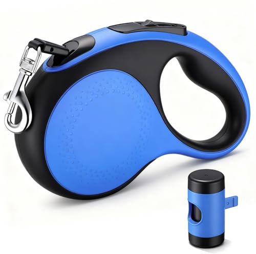 Segarty 16 Ft Retractable Dog Leash with Detachable Poop Bag Holder, 5m Walking Leash for Pets up to 66 lbs, 360°Tangle-Free Dog Lead with Anti-Slip Handle & One-Handed Brake Pause Lock for Outdoors