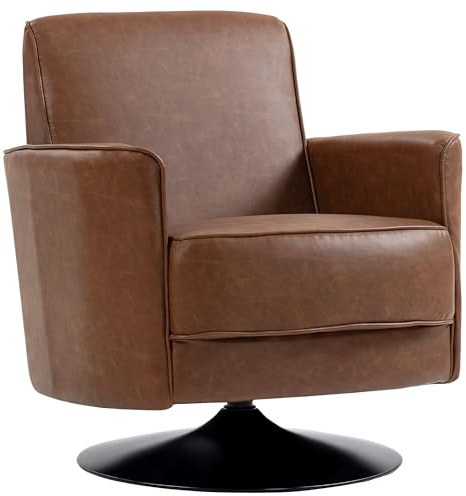 HOMCOM Swivel Accent Chair, Upholstered PU Leather Armchair with Wide Back and Thick Padding for Living Room, Bedroom, Brown
