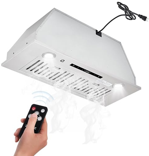 Range Hood 30 Inch Built-in, Under Cabinet Stainless Steel Kitchen Vent Hood, 450 CFM, Ducted/Ductless Convertible, Gesture, Touch & Remote Control, 3 Speed Settings, LED Lights, Easy Install & Clean
