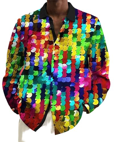 Chemise colorée à manches longues pour les festivals, les loisirs et les fêtes - Tissu confortable et respirant avec col classique.