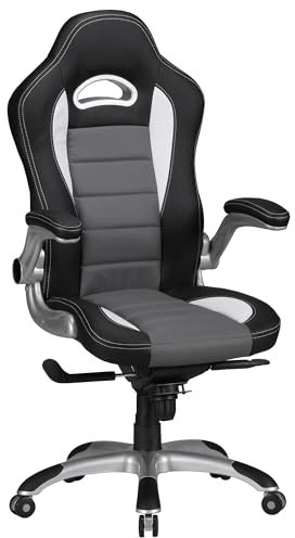 Amstyle Bürostuhl Bezug Kunstleder Schwarz Design Schreibtischstuhl X-XL 120 kg Chefsessel höhenverstellbar Drehstuhl ergonomisch mit Armlehnen hohe Rücken-Lehne Wippfunktion Race hoch