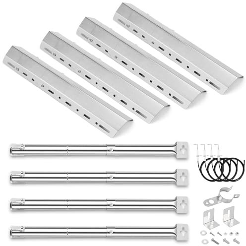 GFTIME Universal Kit de Barbacoa Piezas de Repuesto Quemadores de Gas(31cm a 44cm) & Placa de Calor (30cm a 72cm) Parrilla Accesorios Ajustable Acero Inoxidable BBQ Reemplazo (4 Pack)