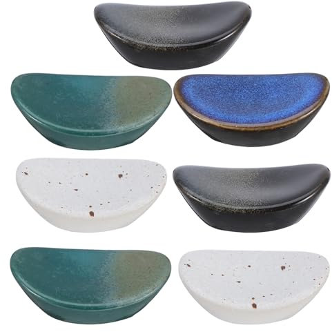 Amosfun Essstäbchen Ablagen 7 Stücke Keramik Stäbchen Halter Ablage Japanischen Stil Stäbchen Rest Messer Löffel Halterung Oval Form Küche Restaurant Zuhause Zubehör Zufällig Stil