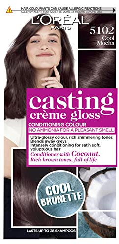 L'Oréal Paris Ammoniakfreie semipermanente Haarfarbe, 5102 Cool Mocha, glänzende Haarfarbe, natürlich aussehendes Finish, hält bis zu 28 Haarwäschen, Casting Crème Gloss, 1 Anwendung