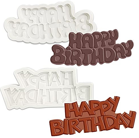 Moules de Cuisson Joyeux Anniversaire 3D - 2 Pièces Silicone - Moules à Chocolat et Praliné - Lettre Forme Gâteau Fondant