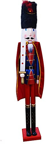 BAKAJI Soldat Casse-Noisette de Noël en Bois Géant Hauteur 106 cm Robes Peintes Barbe et Cheveux en Peluche avec Mécanisme de Travail Décorations de Noël (Design 10)