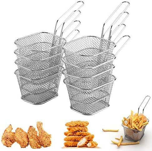 TOKINCEN 8 Stück Frittierkorb Klein Servierkörbchen Edelstahl für Pommes Mini Pommes Körbchen Pommeskörbchen Friteusenkorb Frittierkörbchen zum Servieren für Pommes Frites Garnelen Zwiebelringen