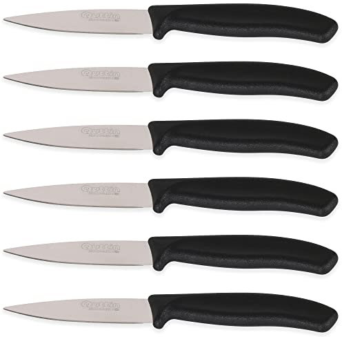 Quttin Lot de 6 couteaux à usage quotidien - Lot de 6 couteaux éplucheur manche noir résistant et durable - Couteau adapté pour viande, éplucheur, cuisine, table - Set de 6 pièces