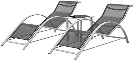 [en.casa] Gartenmöbelset Binetto 3-teilig Gartengarnitur aus Tisch und Sonnenliegen Lounge-Set für Balkon, Terrasse, Pool und Garten Gartenset Outdoor-Möbel Grau - Schwarz