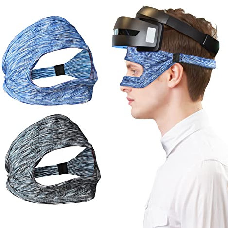 2 Stück VR Eye Mask VR Face Cover Schweißband, Größenverstellbares Schweißband für VR Sweat Band Feuchtigkeitsableitende, für Virtual Reality Oculus Quest 2 Go HTC PS VR Spiele (Blau + Grau)