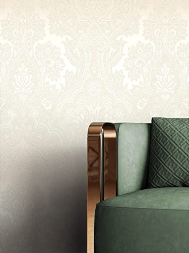 NEWROOM carta da parati Crema Lucido Chiaro Tessuto non Tessuto - Barocco Beige Bianchi Ornamento Splendore Glamour