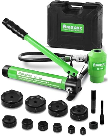 AMZCNC 15 Ton 1/2 Inch to 4 Inch Hydraulic Knockout Punch Driver Tool Kit with 10 Dies Hole Complete Tool Electrical Conduit Hole Cutter Set (15T（1/2~4）)