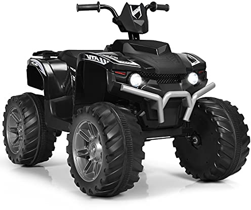 Maxmass 12V Electric Quad Bike, Kids Ride on ATV with LED Light, Bluetooth, Music & Horn and Slow Start, Children Battery Powered Vehicle Toy Car for Toddler 3-7 Years Old (Black)
