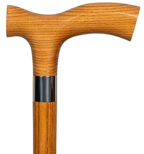 Dr. Watson Classic Fritz Walking Stick, Handcrafted Ash Wood Cane with Stainless Steel Collar, Wooden Walking Stick with 2 Rubber Tips (Caramel)