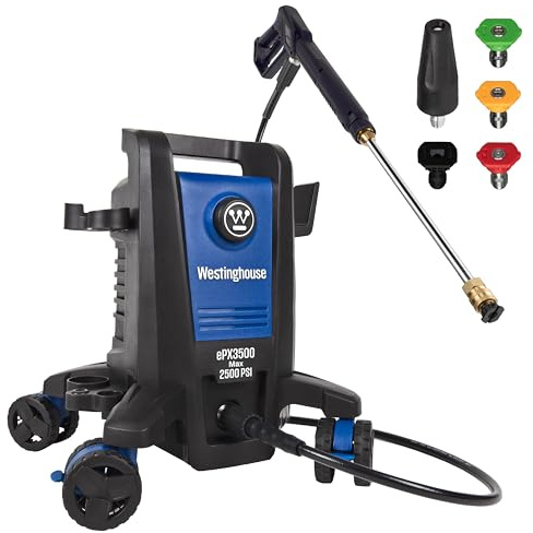 Westinghouse ePX3500 Electric Pressure Washer, 2500 Max PSI 1.76 Max GPM with Anti-Tipping Technology, Onboard Soap Tank, Pro-Style Steel Wand, 5-Nozzle Set, for Cars/Fences/Driveways/Home/Patios
