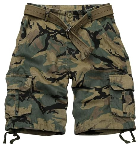 VATINNT Men's Cargo Shorts, Camo Shorts, Multi Pocket Casual Shorts, Loose Fit Outdoor Work Shorts with No Belt 8062 A Camo 36