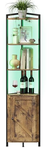 Lifewit Weinschrank Eckschrank 5 Ebenen mit LED Licht, Vintage Barschrank mit verstellbare Einlegeboden, Eckregal mit Stauraum für Bar, Küche, Wohnzimmer, Esszimmer, Rustikales Braun