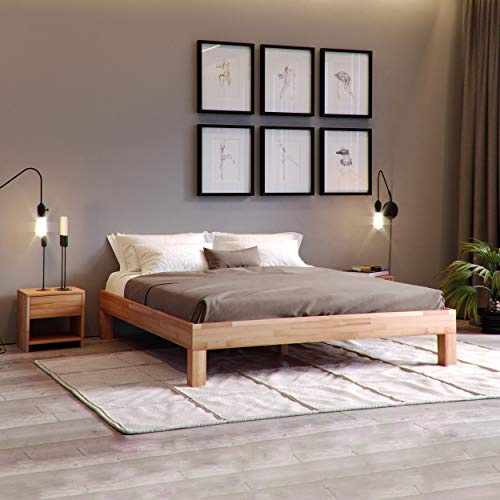 KROKWOOD Jana Solid Wood Bed - Sturdy and Stable FSC Certified Beech Wooden Bed Frame - Mounting Hardware Included (Double) 135 x 190 cm