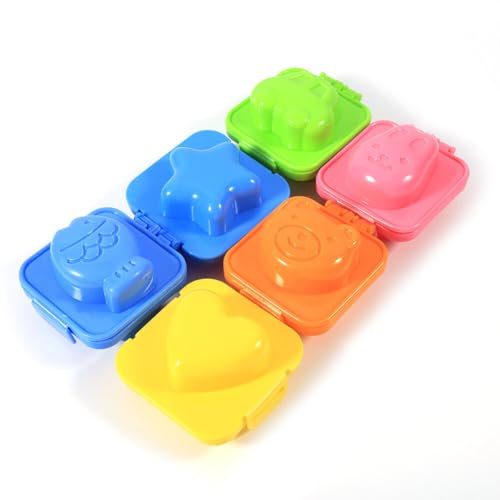 6Pcs Boiled Egg Onigiri Rice Mould, Plastic Cake Chocolate Moulds with Rabbit Bear Fish Car Star Love Heart Shape Egg Sushi Rice Mould Decorating Fondant Cake Cookery Molds