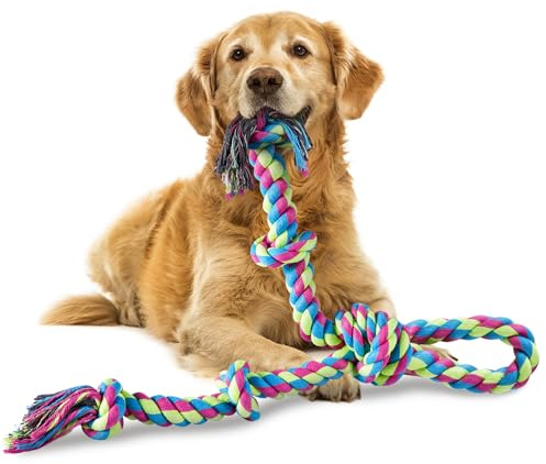 Aitmexcn Corde robuste pour chien - Corde en coton avec 5 nœuds - 95 cm - Grand jouet à mâcher pour chiens de grande taille pour nettoyer les dents et s'amuser