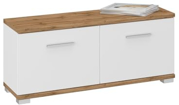 Lomadox Garderobenbank Schuhbank, weiß Hochglanz mit Eiche