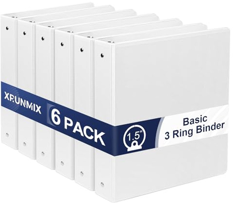 1.5-Inch 3-Ring Binder with Pockets, 1-1/2’’ Premium View Binders with Three Ring Binders Holds up to 325 Sheets US Letter Size, Bulk Pack of 6, Perfect for Home, Office, and School (1.5-inch) White