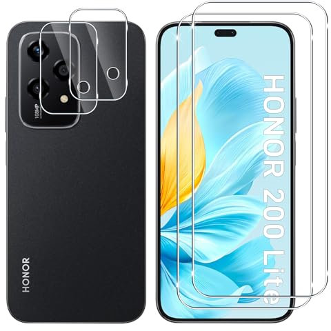 Lutree para Honor 200 Lite 5G Cristal Templado, 2+2 Piezas Protector de Pantalla +Protector de Lente de Cámara, Dureza 9H HD Anti-Arañazos Vidrio Templado Película Protectora