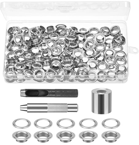Bczhieulw 120 set ojales para lonas，10mm ojales metalicos，argollas para toldos y lonas，incluye herramienta de perforación, herramienta de instalación, base, adecuado para Lona, Cuero (10mm)
