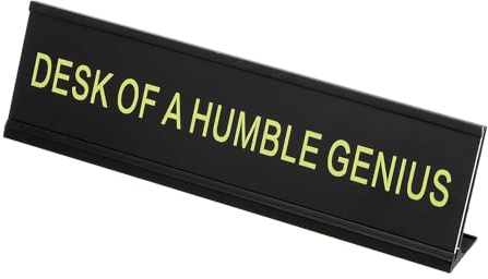 PATIKIL Funny Nameplate, 8x2 Novelty Desk Sign Plaque Aluminum Desk Name Plate with Base for Office, Black Yellow (Desk Of A Humble)