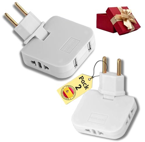 【Pack 1 Y 2】 Ladron enchufes Plano 1 de 3 Tomas + 1 con 2 Salidas USB y 2 Standard 4000W 250V 16A, Enchufe Plano Pared extraplano Giratorio 180º, ladrón Enchufe Plano, Enchufe Multiple Plano.