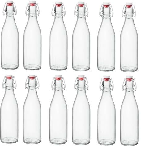 BELLEROFONTE Bottiglia per acqua in vetro vuota da 1 L, stile vintage ed elegante, per acqua frizzante e naturale, per fermentazione (12)